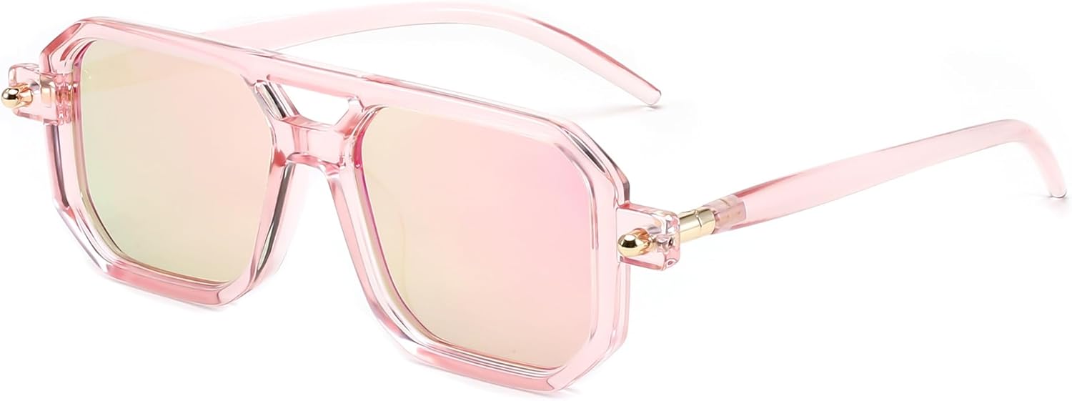 

Винтажные квадратные солнцезащитные очки-авиаторы FEISEDY 70-х годов, классическая ретро-стильная оправа, защита от ультрафиолета UV400, артикул B2622, 033 Transparent Pink Frame & Pink Mirrored Lens