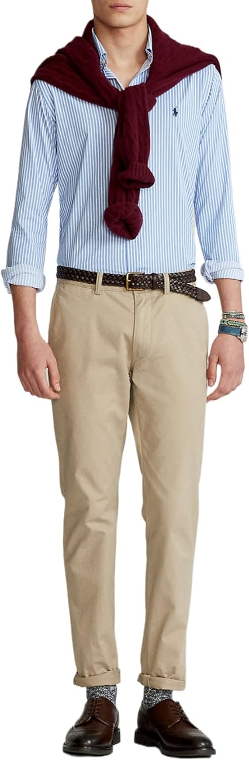 

POLO RALPH LAUREN Мужская классическая рубашка Oxford Performance, Light Blue/White Stripe (Navy Pony)