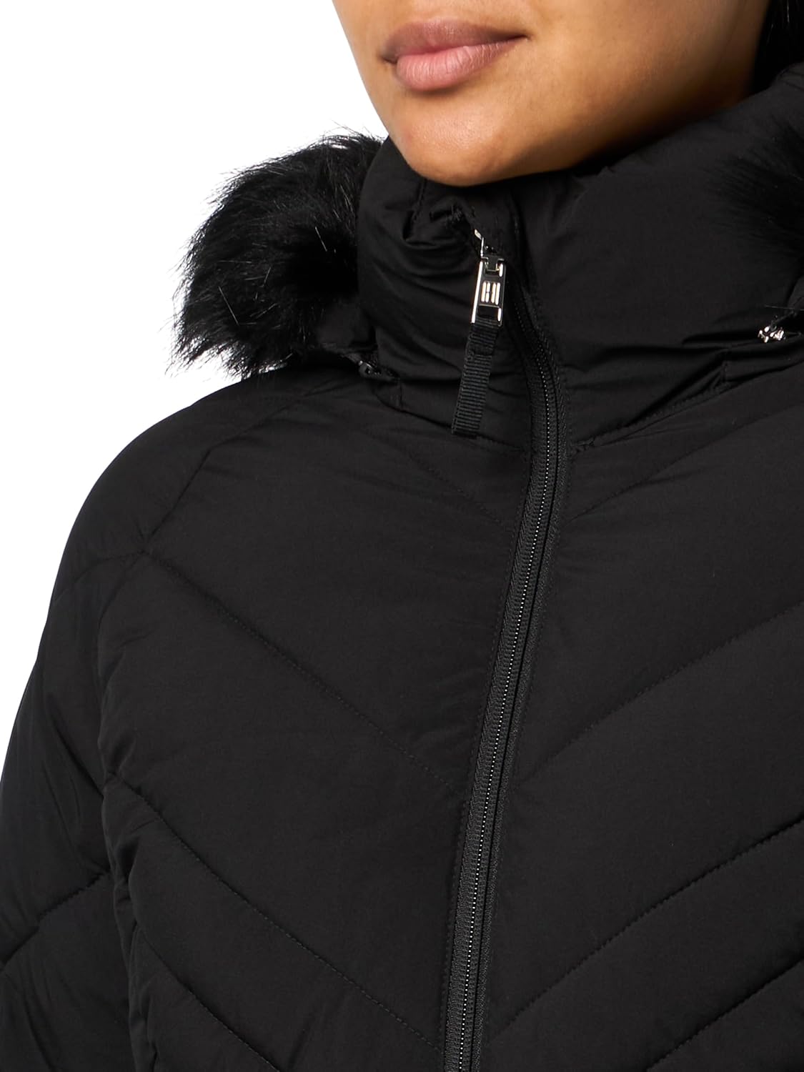 Женская короткая стеганая куртка Tommy Hilfiger с отделкой из искусственного меха, Black — фото 3