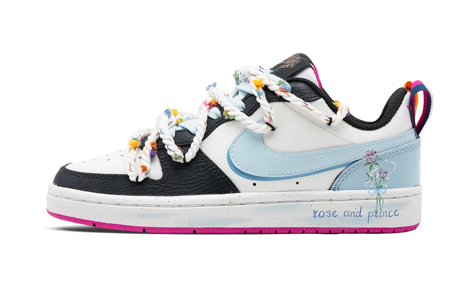 Nike Court Borough 2 Misty Isle Rose устойчивые к истиранию низкие детские скейтбординг кроссовки Blue Black — фото 3