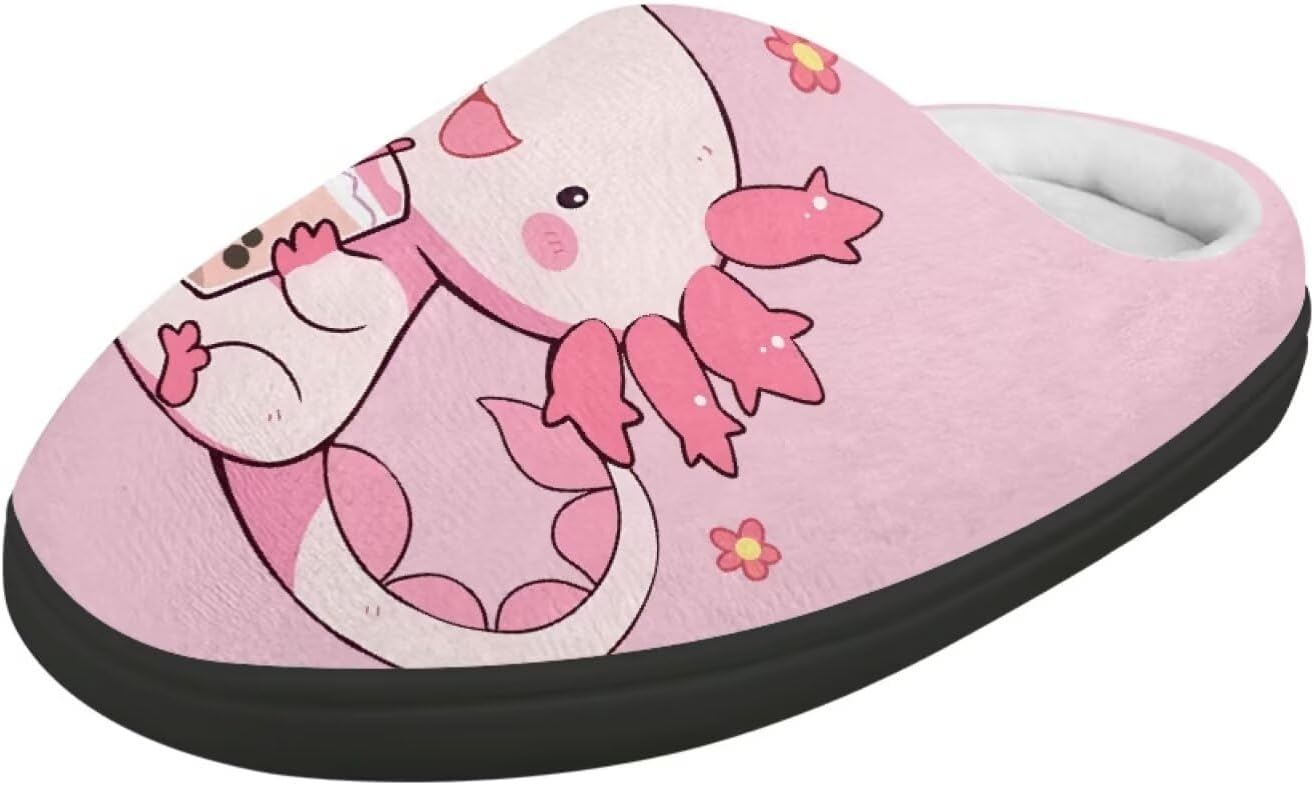 

POLERO Милые тапочки для детей, девочек, зимние теплые домашние тапочки, детские тапочки для мальчиков, Axolotl Flowers