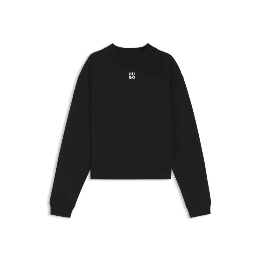

Расслабленный хлопковый толстовка с махровой подкладкой и вышивкой логотипом в несколько рядов HUGO, черный