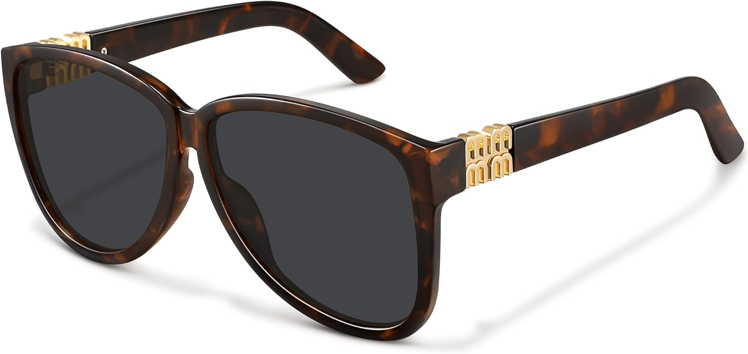 

Модные большие солнцезащитные очки для женщин в стиле ретро, ​​массивные квадратные солнцезащитные очки-бабочки с защитой от УФ-излучения Fozono, Tortoise Frame/Gray Lens