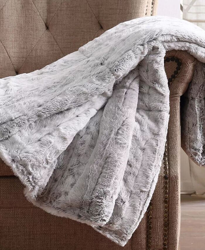 

Christian Siriano Роскошный плед из искусственного меха со снежным леопардом размером 60 x 70 дюймов Christian Siriano New York, серый