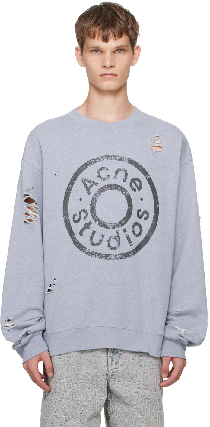 

Синяя потертая толстовка с логотипом Acne Studios, Blue melange