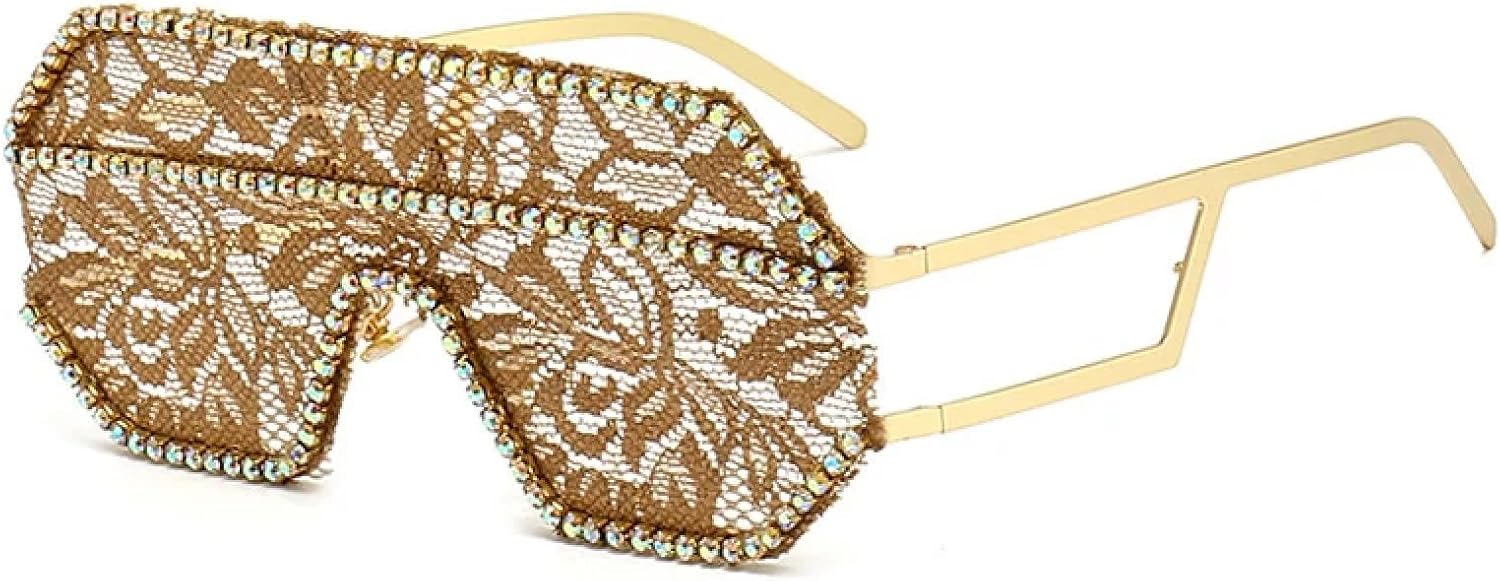 

Женские солнцезащитные очки One Piece с цветочным кружевом, в стиле панк, с крупной оправой, бриллиантами, плоским верхом и стразами, для активного отдыха TVTBBVV, C3gold-brown