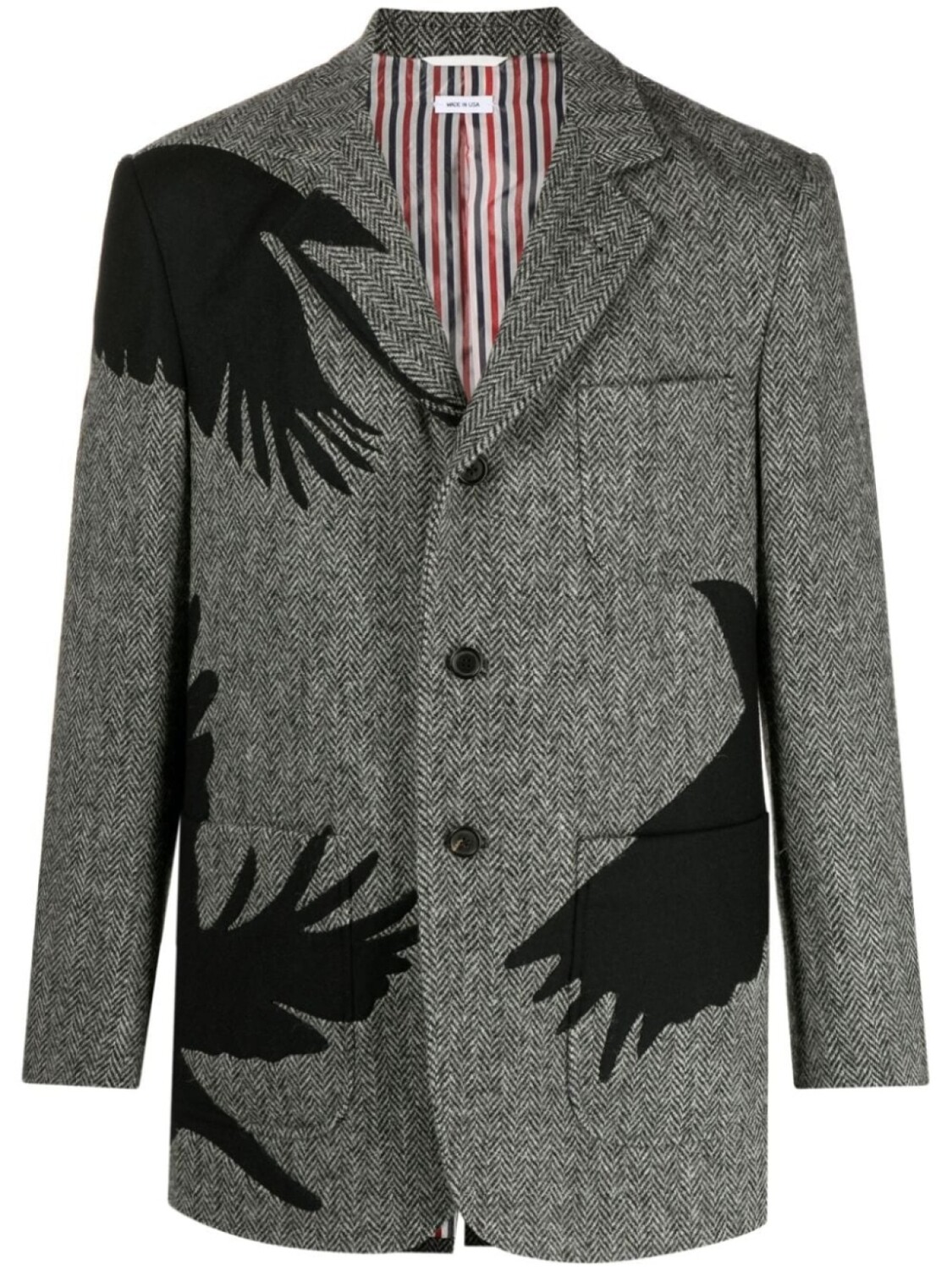 

Thom Browne твидовый пиджак с вышивкой, черный