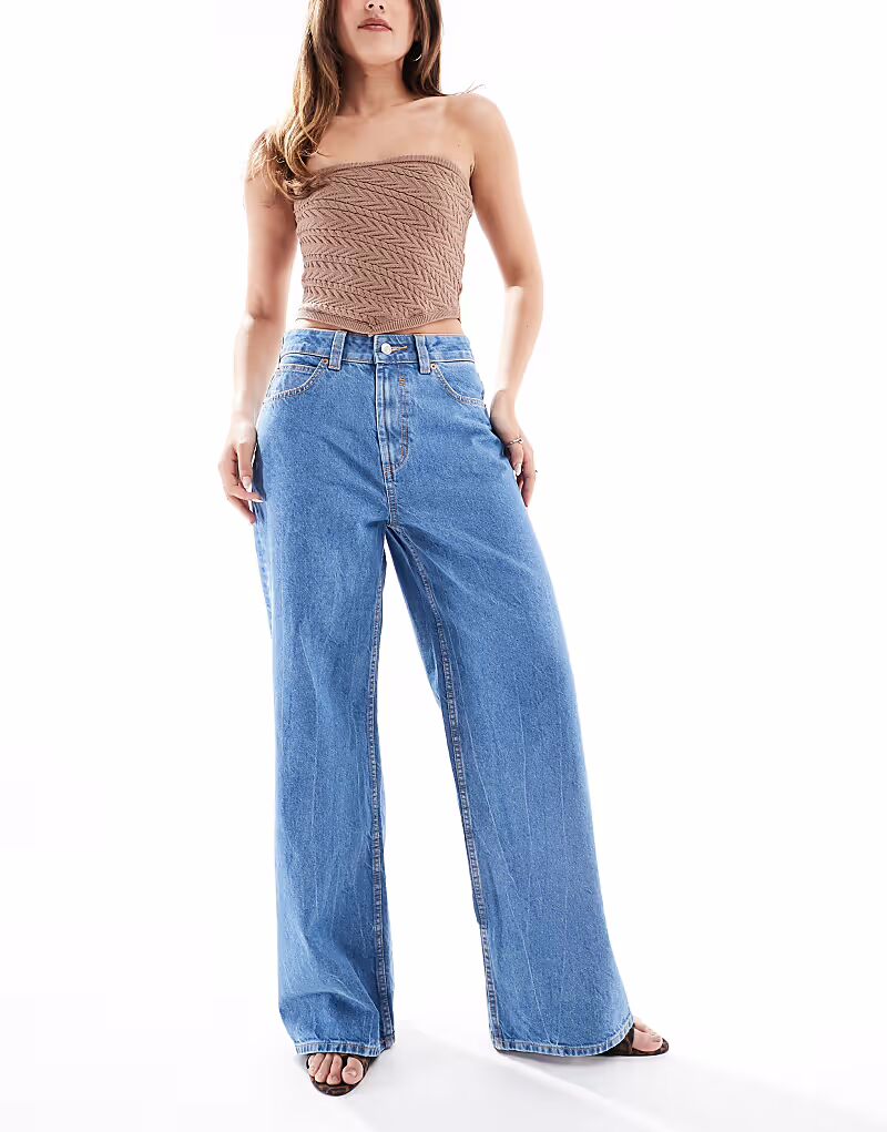 

Широкие джинсы-папы ASOS DESIGN чисто-синего цвета
