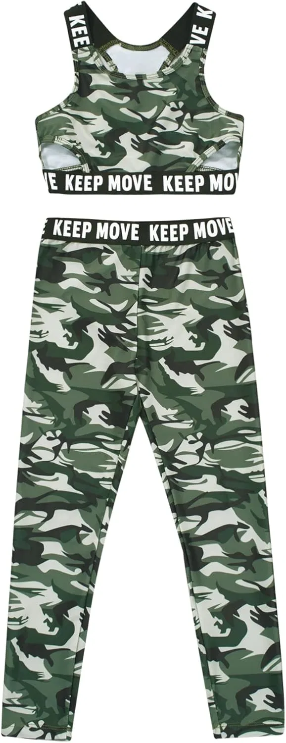 Детский спортивный комплект топ и леггинсы easyforever 2 предмета, Camouflage Green — фото 3