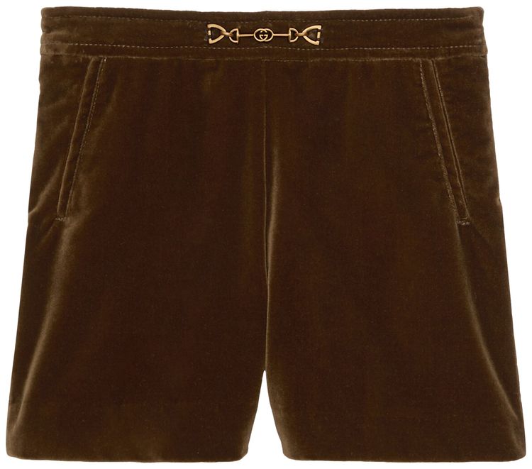

Детские бархатные шорты Gucci с пряжкой в виде конской уздечки, коричневые