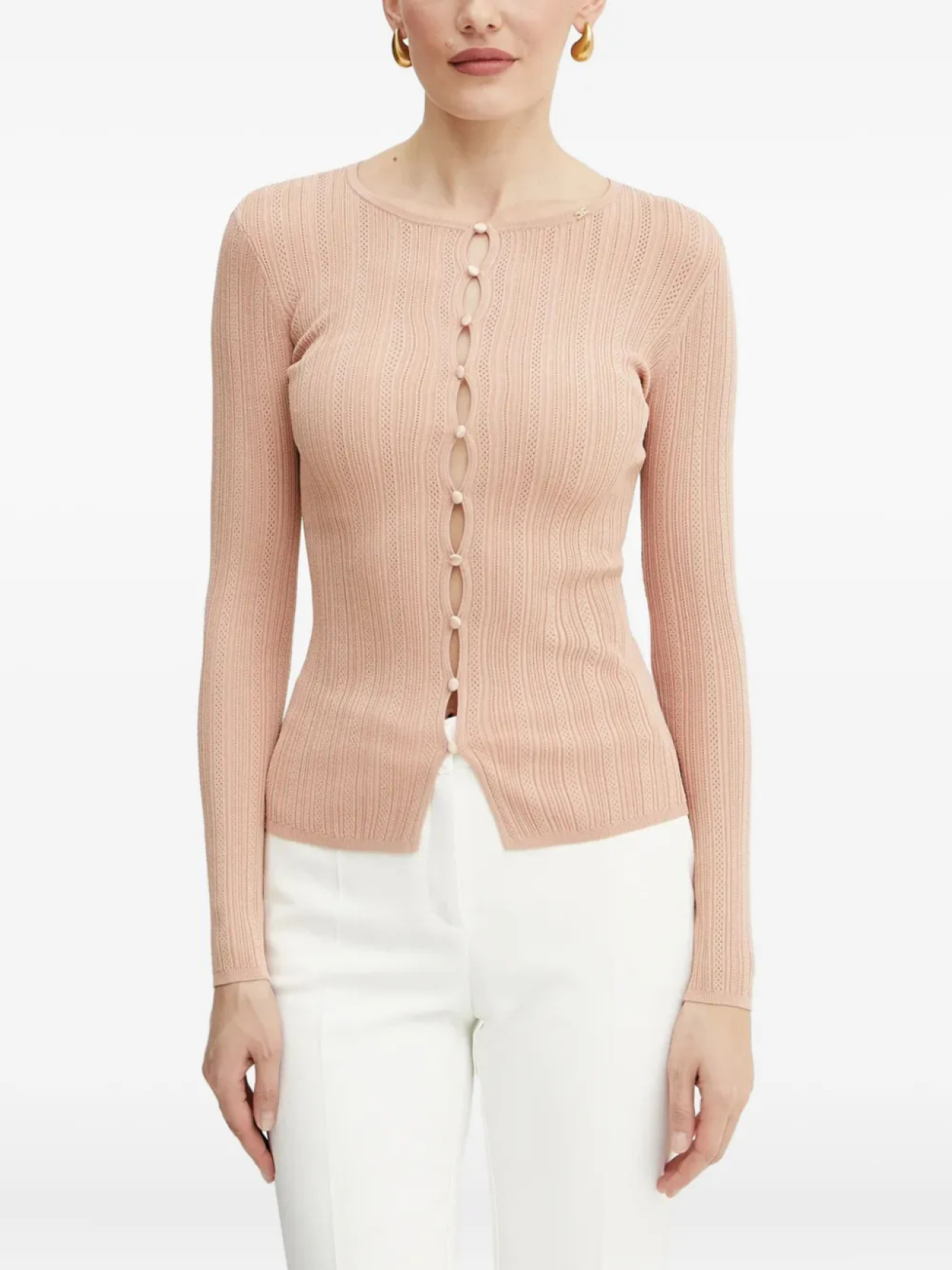 

Elisabetta Franchi кардиган в рубчик на пуговицах, розовый