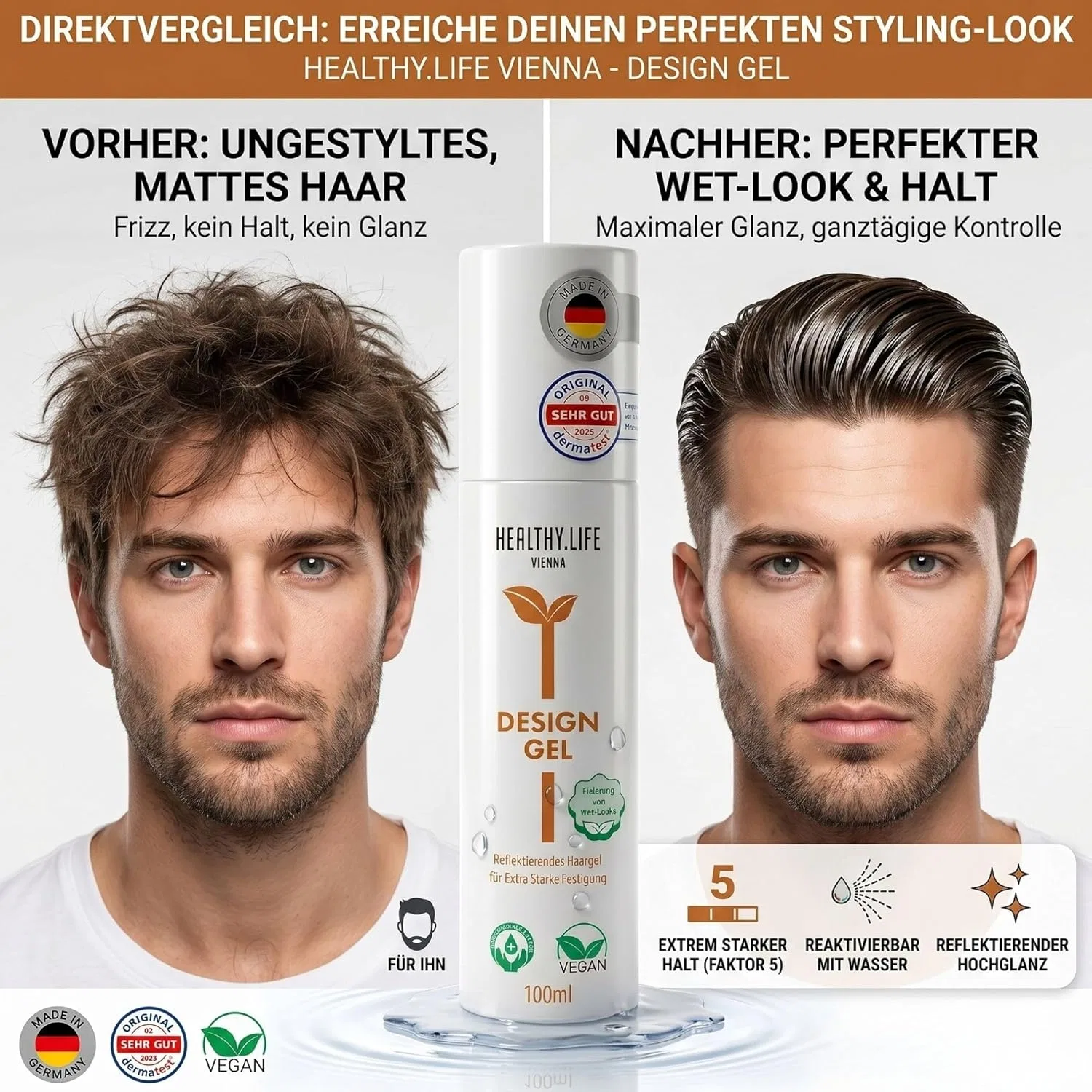 Гель для волос HLV Design Reflective с сильной фиксацией, 100 мл Healthy.Life Vienna — фото 3