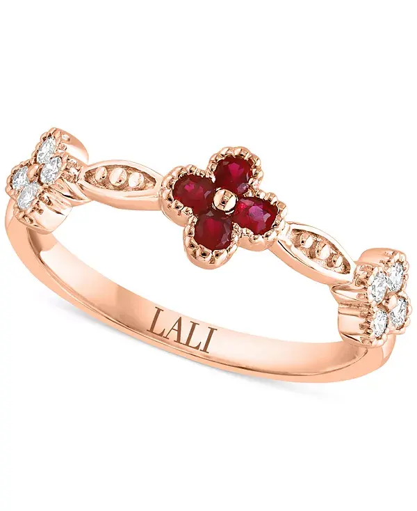 

Кольцо с рубином (1/5 карата) и бриллиантом (1/5 карата) из 14-каратного розового золота Lali Jewels, ruby