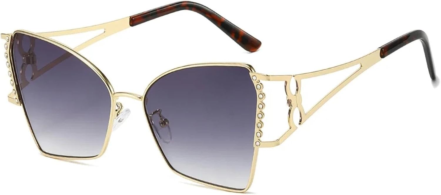 

Модные солнцезащитные очки в форме «кошачий глаз» из металла для женщин, защита от УФ-излучения UV400, качественные стильные солнцезащитные очки для мужчин TKKTLLT, Gold Grey