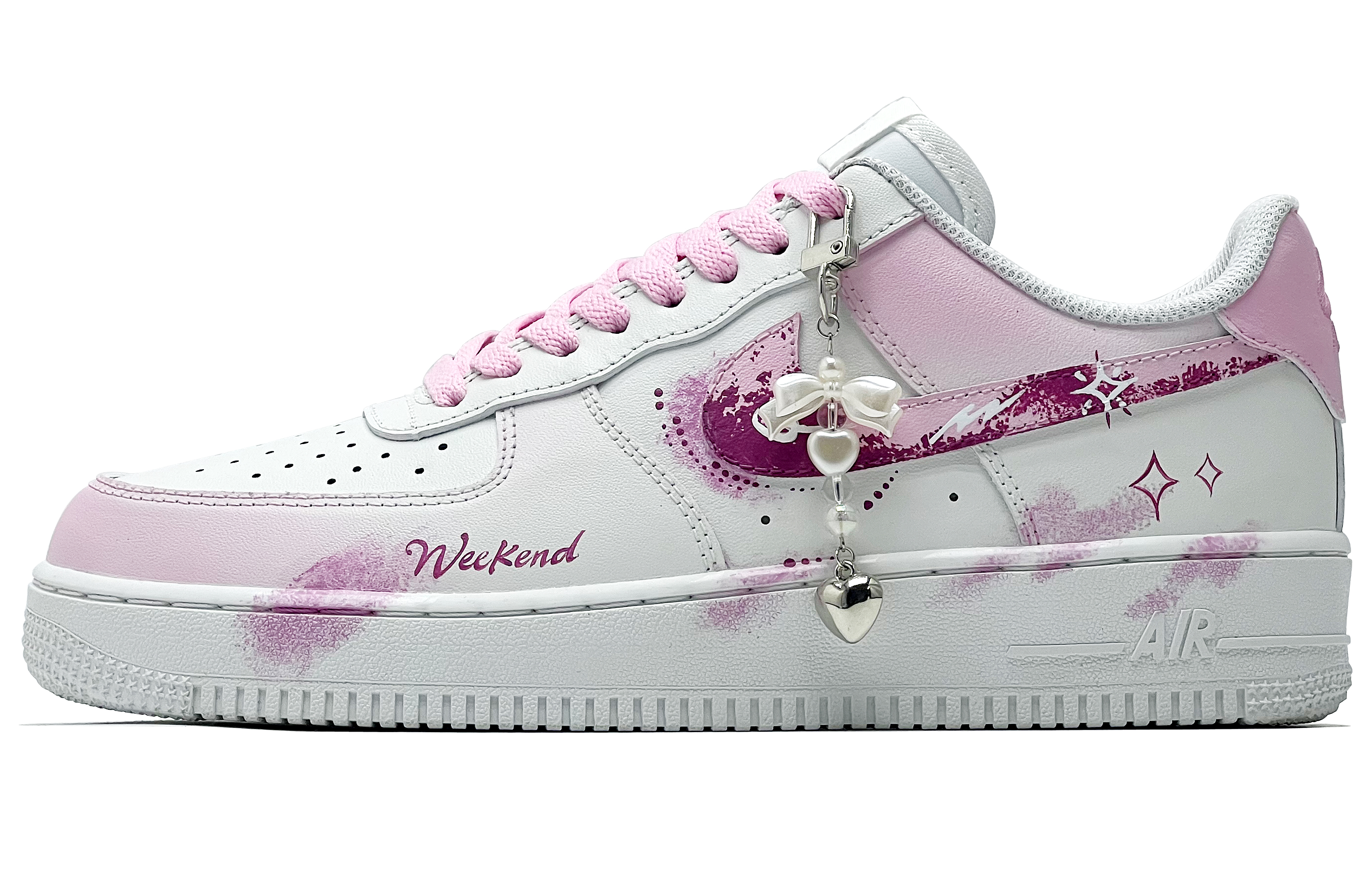 

Nike Кроссовки для скейтбординга Air Force 1 Slip Resistant с противоскользящей подошвой, амортизацией и устойчивостью к истиранию, низкие, для детей, бело-розовые, унисекс