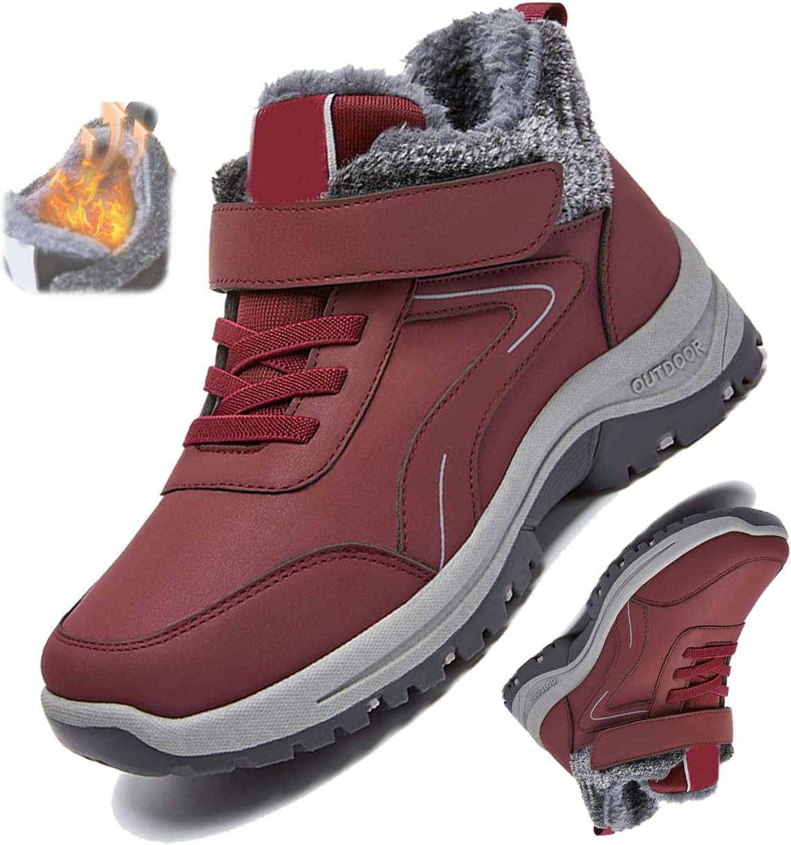 

Женские зимние снежные ботинки водонепроницаемые, с амортизирующей подошвой против скольжения, ортопедические, унисекс, теплые походные ортопедические ботинки Generic, красный