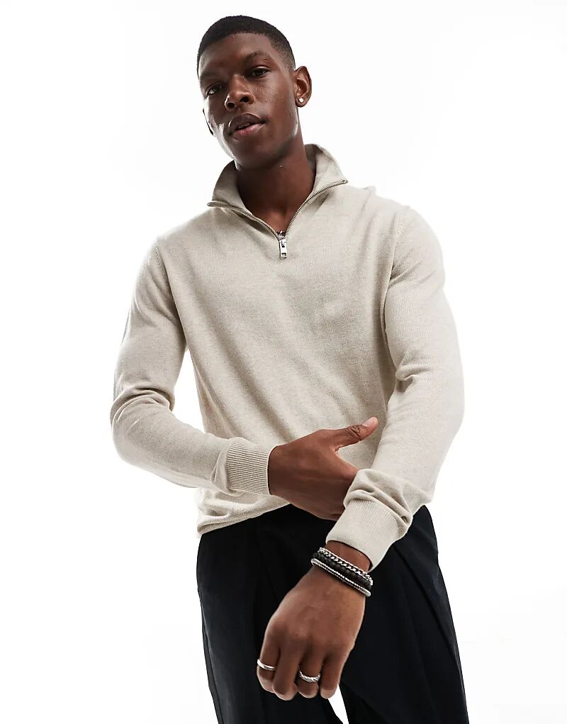 

Вязаный джемпер Jack & Jones с застежкой-молнией до середины бедра бежевого цвета