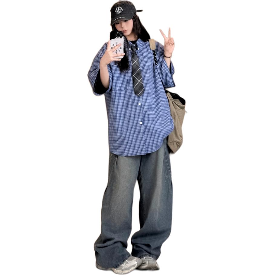 

X1617 Рубашка Unisex Blue Plaid Lapel Moderate Others