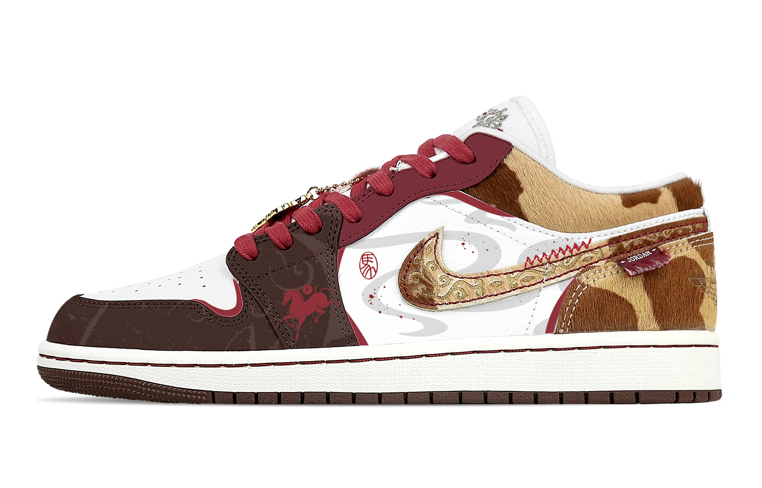 Jordan Air 1 Golden Horse, Heart Box, устойчивые к истиранию низкие кеды в винтажном стиле для баскетбола мужские, коричневый красный — фото 3