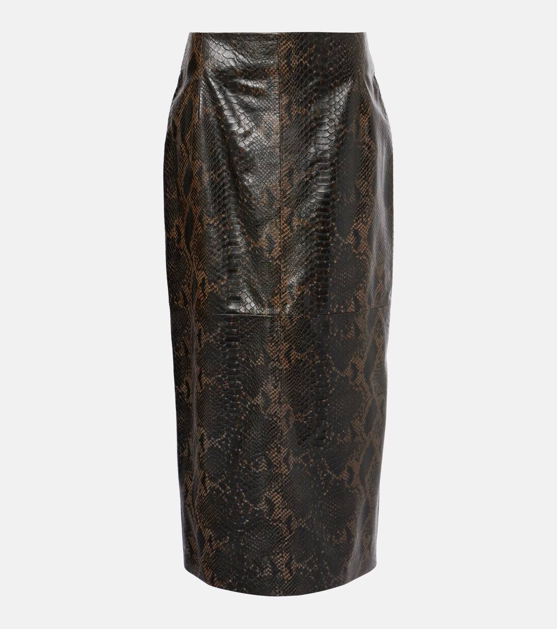 

Юбка макси из кожи с эффектом змеи Elyse Nour Hammour, цвет brown python