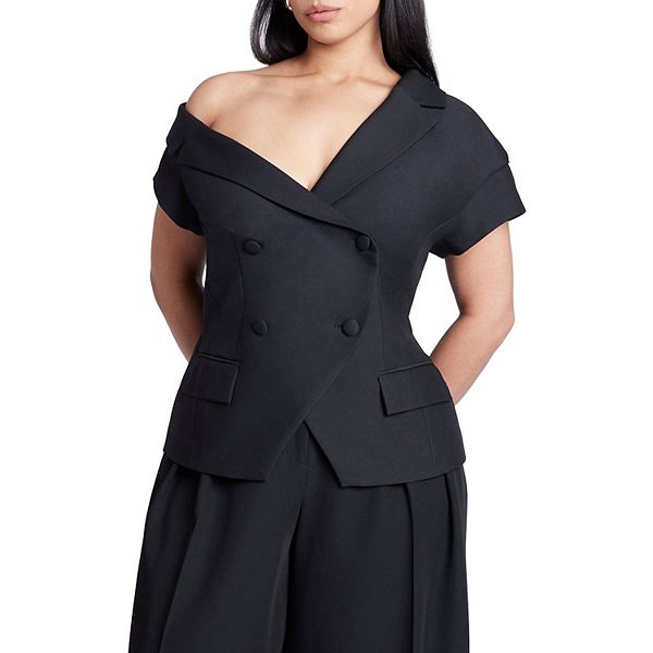 

Женский блейзер с асимметричным вырезом и коротким рукавом, plus size Eloquii, Black Onyx