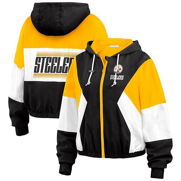 

Женская черная ветровка Pittsburgh Steelers с цветными блоками на молнии Wear By Erin Andrews