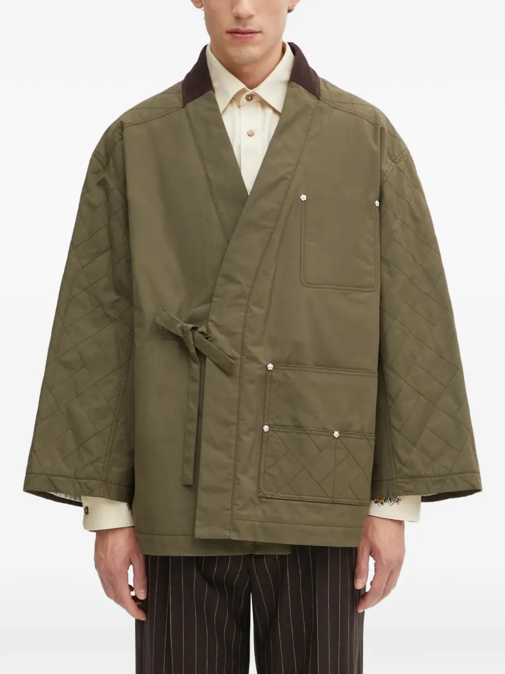 

Стеганая куртка с плетеным узором и завязками Kenzo, зеленый