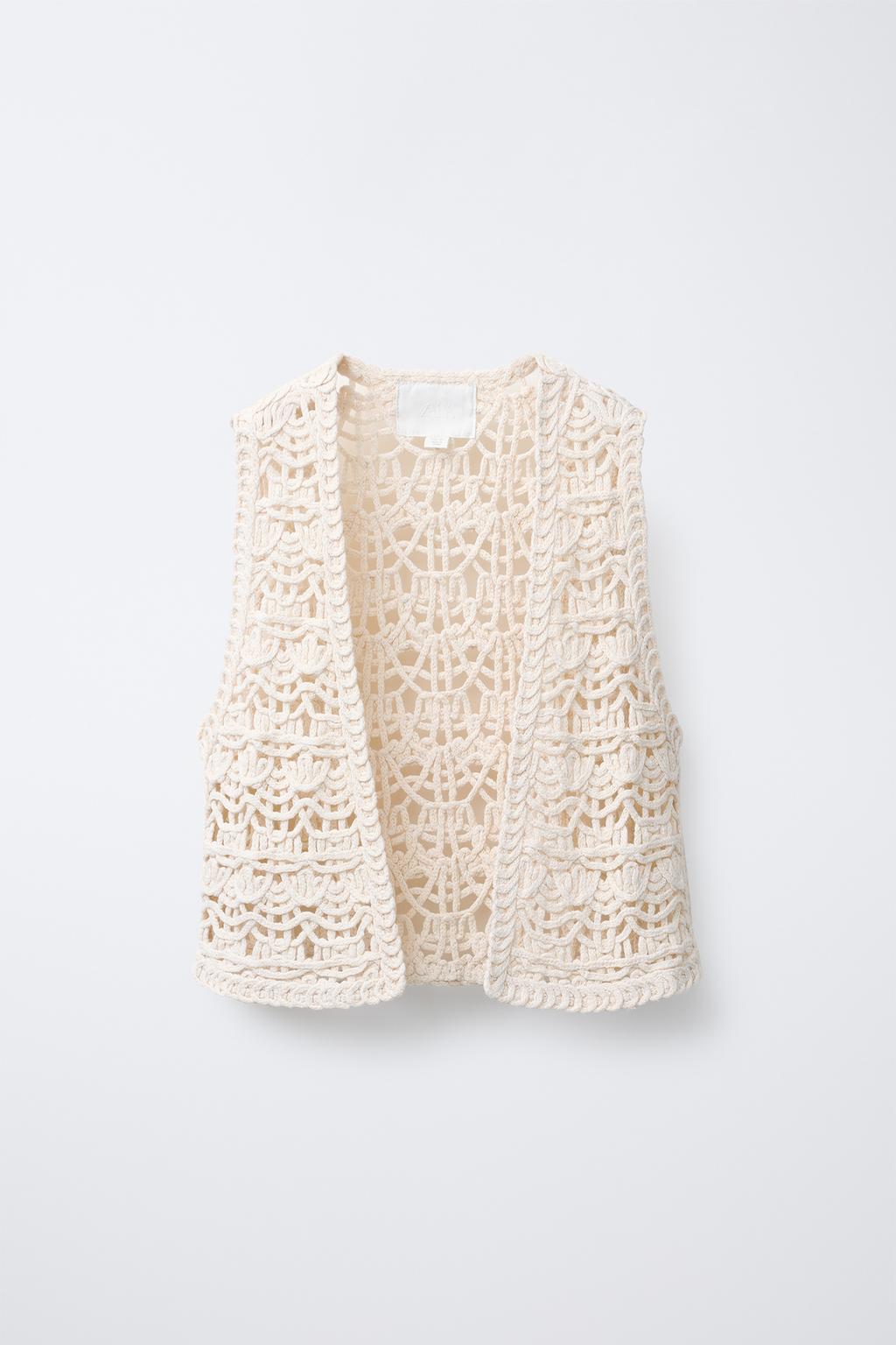 

Жилет из макраме ZARA, экрю
