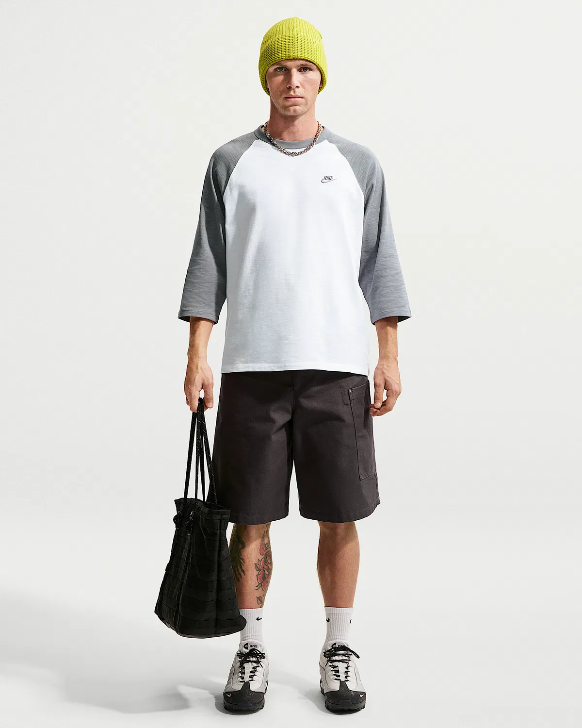 Мужская футболка с рукавом 3/4 реглан Nike Sportswear Club, Smoke Grey/White/Smoke Grey — фото 4