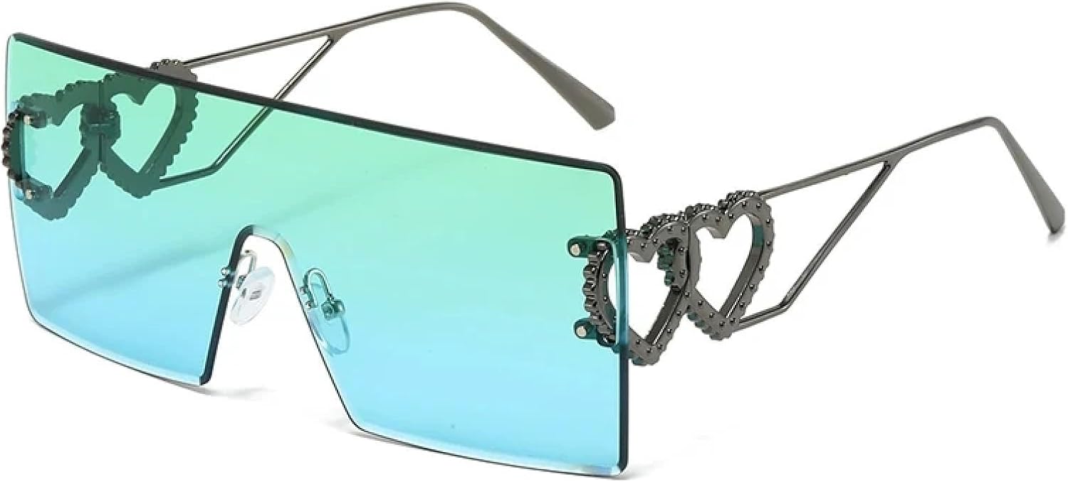 

Ретро-модные безободковые металлические солнцезащитные очки с двойным сердцем для женщин и мужчин, для активного отдыха, путешествий и вождения, защита от УФ-излучения UV400 TKKTLLT, Gun Green Blue