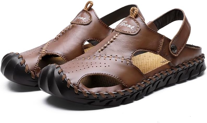 

Мужские повседневные сандалии AQIXIDX для походов и вождения, спортивная обувь для улицы и ходьбы, закрытый носок, легкая и удобная обувь для пляжа, коричневый