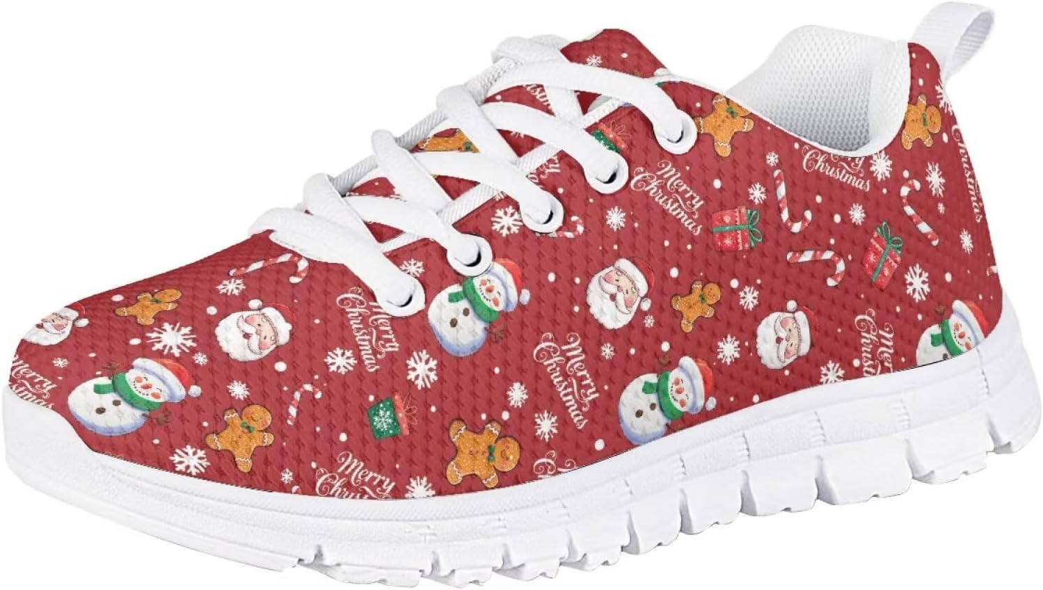 

Детские кроссовки Forchrinse для девочек и мальчиков, шнуровка, беговые и теннисные, легкая спортивная обувь, обувь для праздничных мероприятий, Santa Claus Snowman Print