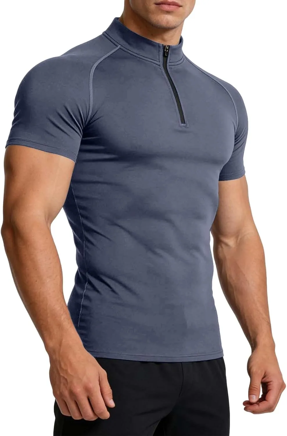 

Мужская футболка с коротким рукавом и воротником-стойкой, Slim Fit, быстросохнущая