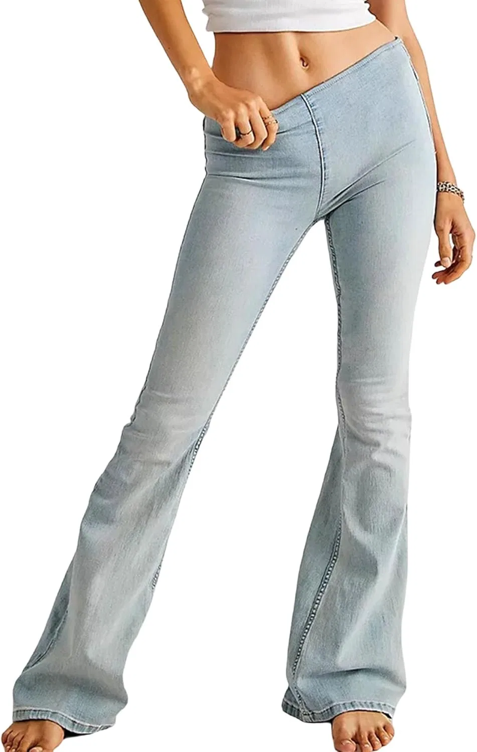 Джинсы клеш High Waisted Tummy Control, Light Blue