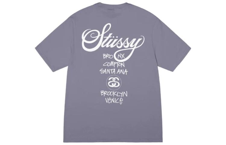 Футболка Stussy World Tour Белая, Фиолетовый — фото 4