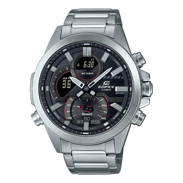 

Часы Men's CASIO edifice Series 2022 Luminous Stainless Steel Silver Strap Black Dial 100m Waterproof Watch Analog Mens, черный