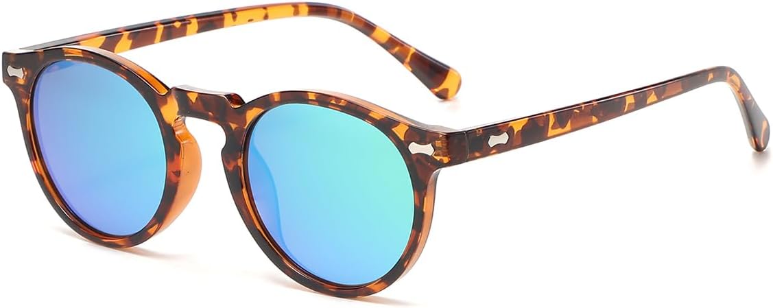 

NIDOVIX Винтажные поляризованные солнцезащитные очки для мужчин и женщин, круглые, в стиле ретро, ​​классические, модные, с защитой от УФ-излучения UV400, D2 Tortoise/Green Mirror