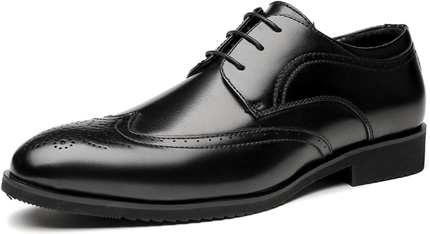 

Мужские туфли с шнуровкой, кожаные туфли с брогированием, деловые повседневные туфли, мягкая подошва, низкие, для джентльменов, офисная работа, свадебные туфли, 40 EU, черные Manyubei