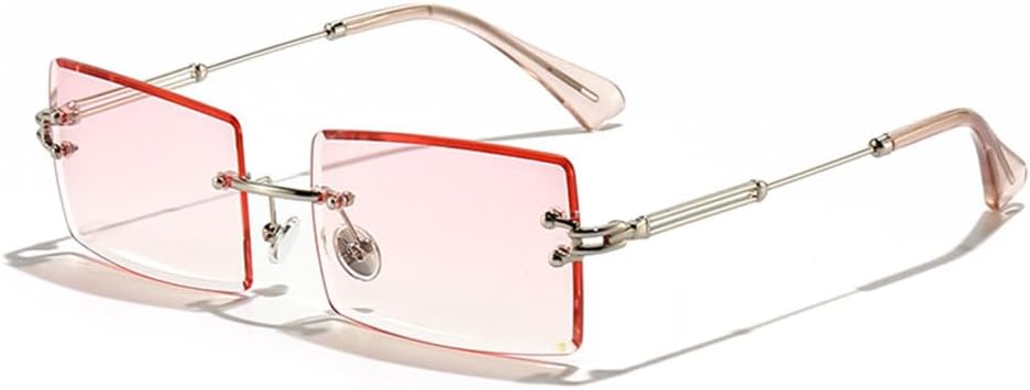 

LVTFCO Модные маленькие прямоугольные солнцезащитные очки, стильные женские и мужские, без оправы, для велоспорта, ретро, ​​защита от УФ-излучения UV400, C1 Sliver Grad Pink