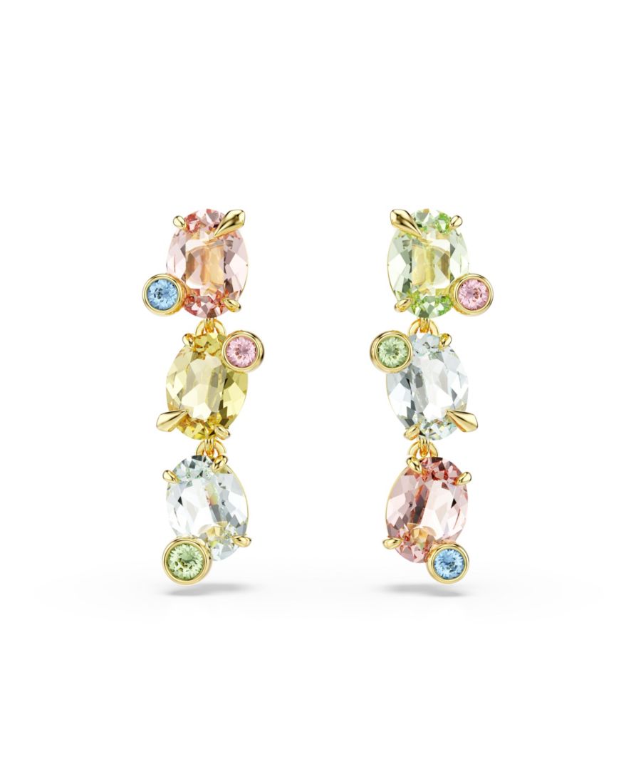 

Серьги-подвески Gema с золотистым покрытием, асимметричным дизайном, смешанной огранкой и разноцветными камнями Swarovski, Multicolored