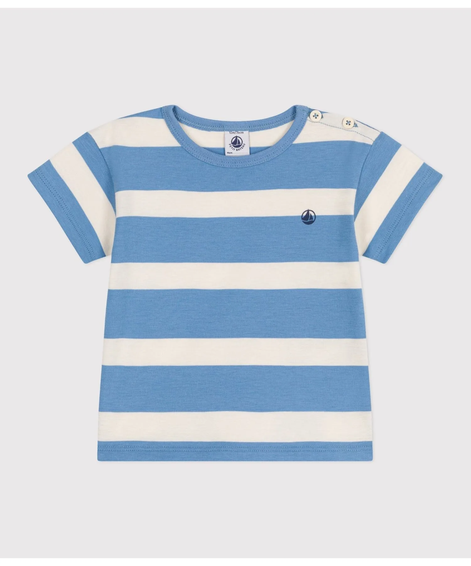 Детская футболка с коротким рукавом полоска PETIT BATEAU бело-синяя
