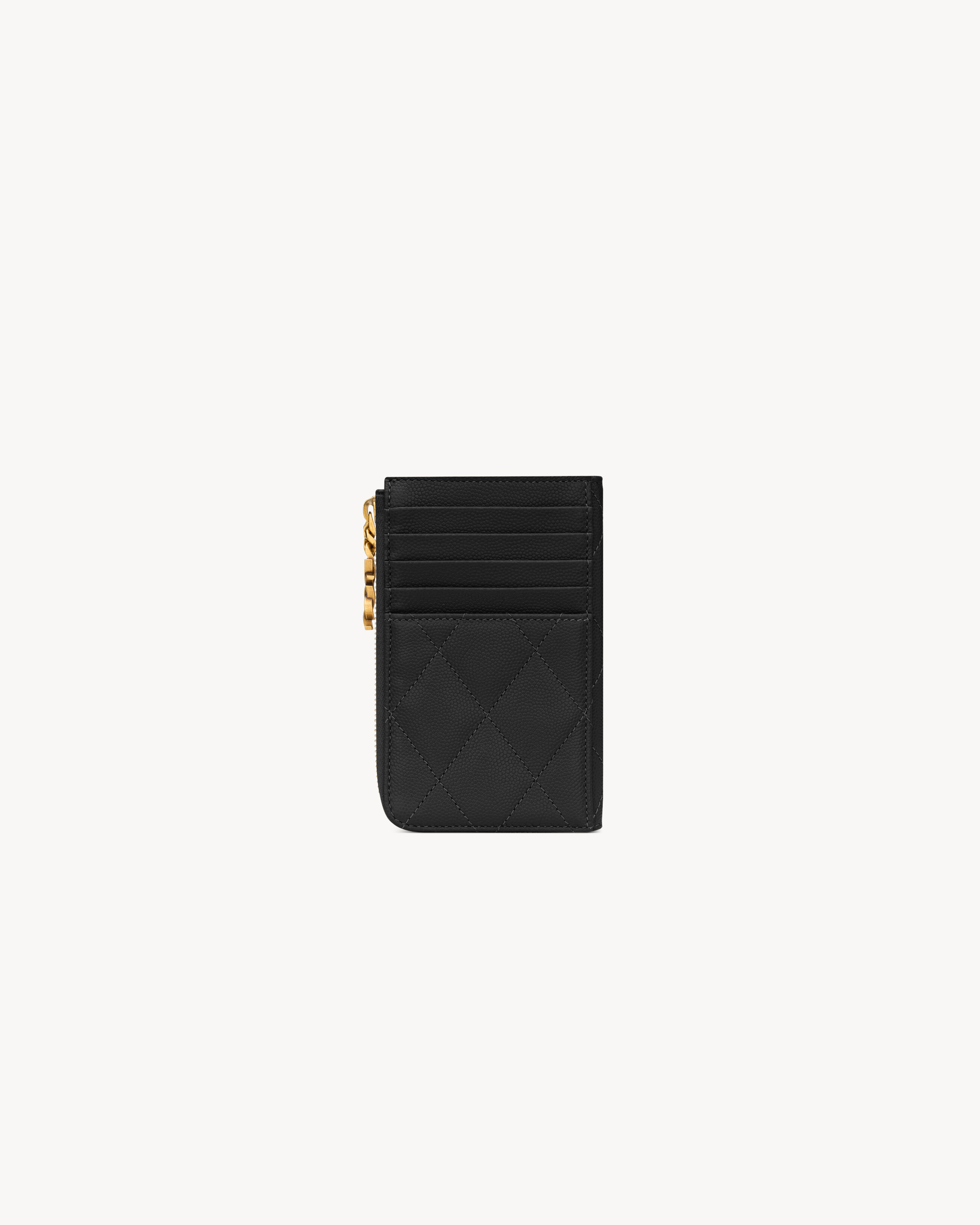 Картхолдер на молнии CASSANDRE BIJOU из кожи Grain de Poudre Saint Laurent, черный — фото 2
