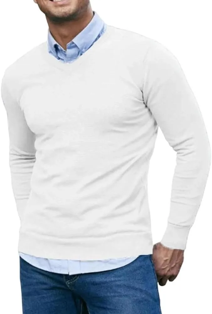 

Мужской свитер V-образным вырезом легкий вязаный с длинным рукавом