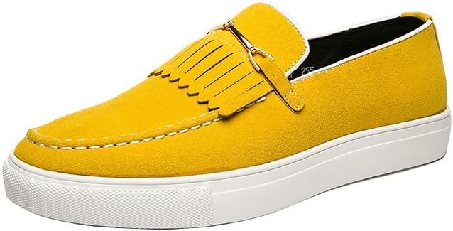 

Мужские замшевые лоферы Santimon, туфли без шнурков, плоские лоферы с металлической пряжкой, тассельные повседневные туфли для смокинга, желтый