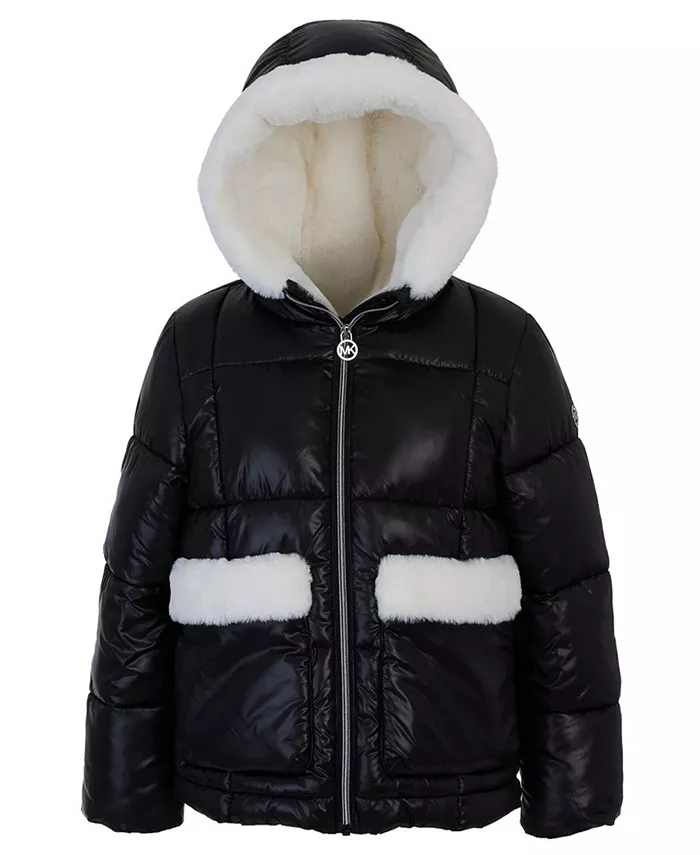 

Пуховик с карманами из искусственного меха для больших девочек Michael Kors, черный