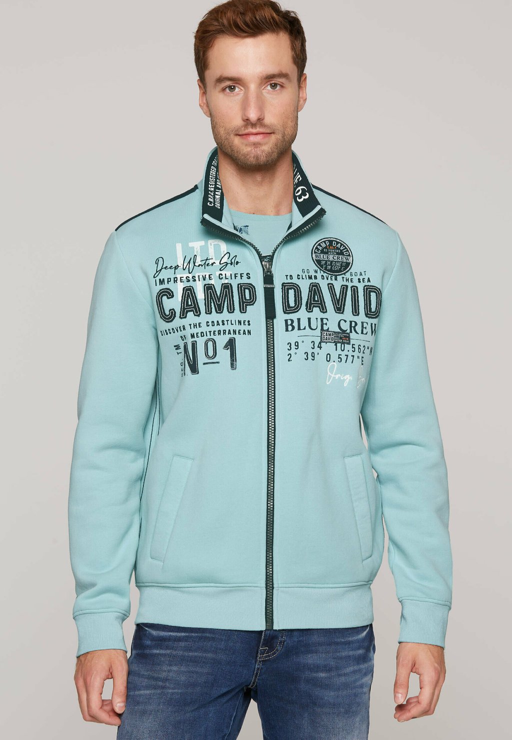 

Толстовка на молнии MIT LOGO-APPLIKATIONEN Camp David, мятный