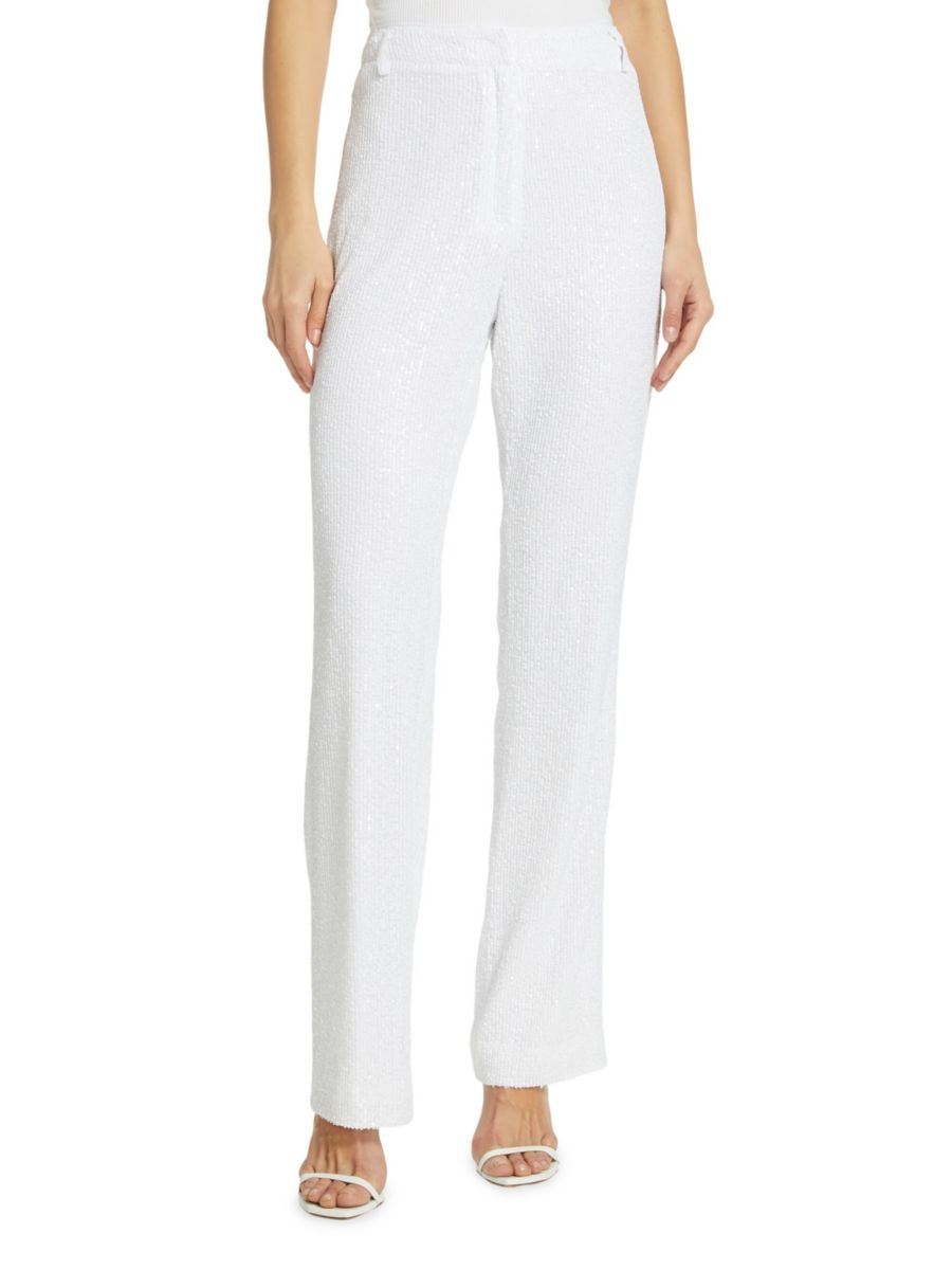 

Прямые брюки с водяными пайетками Rotate Birger Christensen, цвет Bright White
