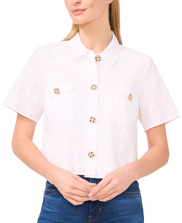 

Женская рубашка с коротким рукавом и накладными карманами Button Down CeCe, белый