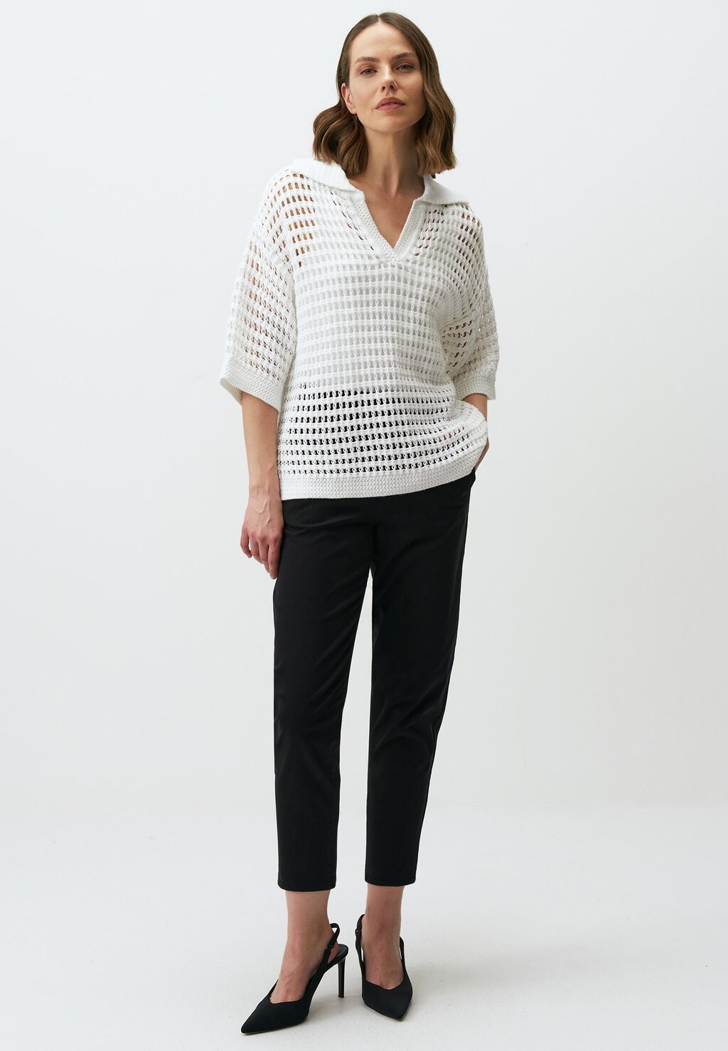

Вязаный свитер 3/4 Sleeve Openwork Jimmy Key, белый