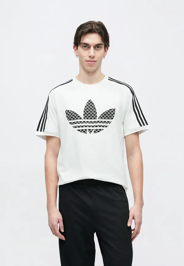Футболка с монограммой и полосками Adidas Originals, White — фото 4